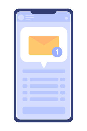 Messenger application on mobile phone flat concept vector spot illustration. Editable 2D cartoon icon on white for web design. Receiving message, email creative idea for website, mobile, magazineのイラスト素材