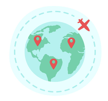Plane flying around the world flat concept vector spot illustration. worldwide destination. Editable 2D cartoon image on white for web design. International air travel creative idea for website, mobileのイラスト素材