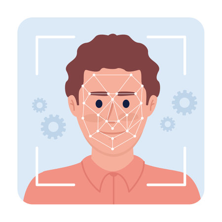 Facial recognition technology flat concept vector spot illustration. Editable 2D cartoon character on white for web design. Computer vision algorithms creative idea for website, mobile appのイラスト素材