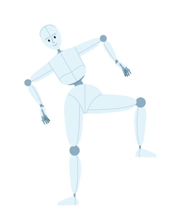 Humanoid robot choreography semi flat color vector character. Human-like dance movement. Editable full body figure on white. Simple cartoon style spot illustration for web graphic design and animationのイラスト素材