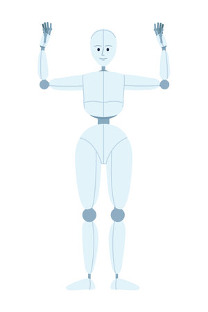 Humanoid robot performance semi flat color vector character. Human-like dance movement. Editable full body figure on white. Simple cartoon style spot illustration for web graphic design and animationのイラスト素材