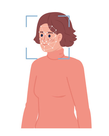 Woman face verification semi flat color vector character. office worker. Editable figure. Half body person on white. Simple cartoon style spot illustration for web graphic design and animationのイラスト素材
