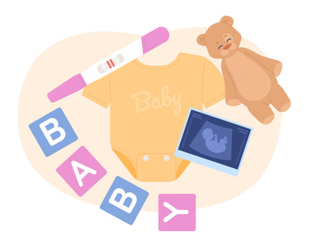 Baby ultrasound announcement flat concept vector spot illustration. Editable 2D cartoon scene on white for web design. Pregnancy creative idea for website, mobile app. Pacifico, Quicksand fonts usedのイラスト素材