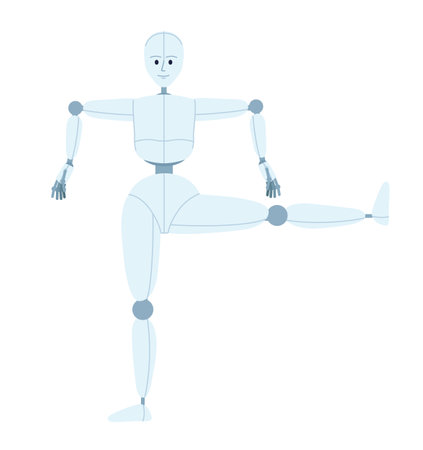 Humanoid robot mimicking dance semi flat color vector character. human-like movement. Editable full body figure on white. Simple cartoon style spot illustration for web graphic design and animationのイラスト素材