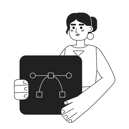 Graphic designer artist black and white concept vector spot illustration. Editable 2D flat monochrome cartoon character for web design. Create content creative line art idea for website, mobile, blogのイラスト素材