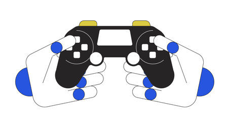 AI in games line concept vector spot illustration. Editable 2D flat color cartoon robotic hands on...