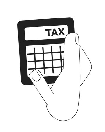 Hand with income tax calculator monochrome flat vector icon. budget planning. Editable full sized black and white element. Simple thin line art spot illustration for web graphic design and animationのイラスト素材