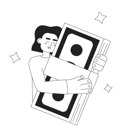 Earning more money from freelance at home black and white concept vector spot illustration. Editable 2D flat monochrome cartoon character for web design. Creative line art idea for website, mobileのイラスト素材