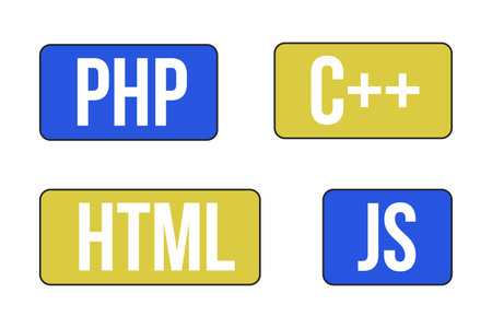 Scripting languages for web development linear flat color vector icons set. Editable thin line elements on white. Simple spot illustrations pack for web graphic design, animation. Bebas Neue font usedのイラスト素材