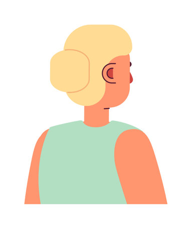 Backside blonde woman with bun hairstyle semi flat color vector character. Editable figure. Half body person on white. Simple cartoon style spot illustration for web graphic design and animationのイラスト素材
