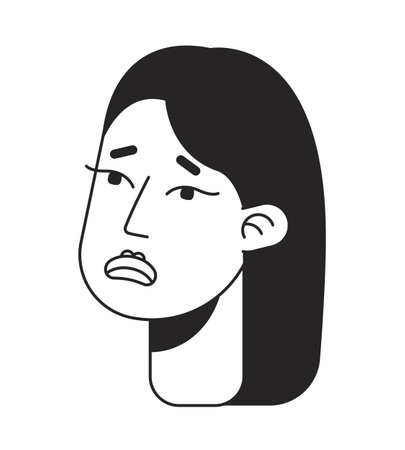 Lady feeling extremely sad monochromatic flat vector character head. Black and white avatar icon. Editable cartoon user portrait. Hand drawn ink spot illustration for web graphic design and animationのイラスト素材