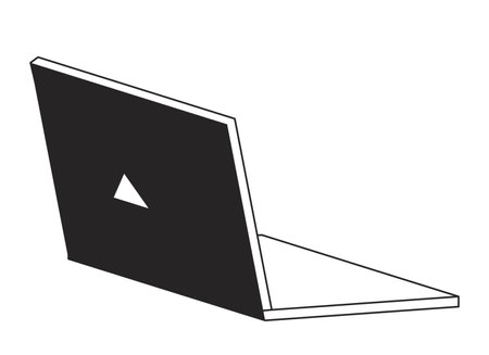 Open modern thin notebook monochrome flat vector object. laptop. Editable black and white icon. Full sized element. Simple thin line art spot illustration for web graphic design and animationのイラスト素材