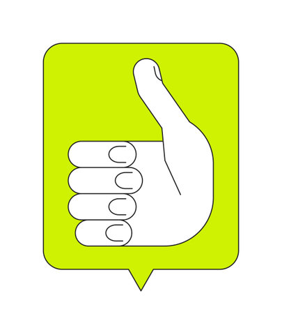 Green speech bubble with thumb up gesture linear flat color vector icon. Editable thin line element on white. Simple lineart cartoon style spot illustration for web graphic design and animationのイラスト素材