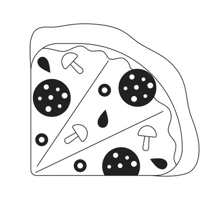 Quarter of pizza monochromatic flat vector object. Tasty homemade snack. fast food. Pizzeria menu. Editable thin line icon on white. Simple bw cartoon spot image for web graphic design, animationのイラスト素材