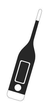 Digital thermometer for fever flat line black white vector object. Measuring temperature. Editable cartoon style icon. Simple isolated outline spot illustration for web graphic design and animationのイラスト素材