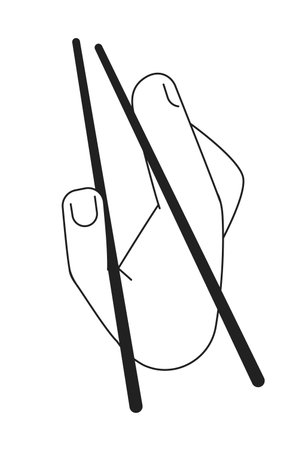 Properly holding chopsticks monochromatic flat vector first view hand. Use hashi right handed correct. Editable thin line icon on white. Simple bw cartoon spot image for web graphic design, animationのイラスト素材