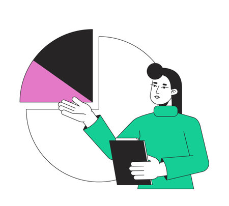Startup metrics assessment flat line concept vector spot illustration. Data analyst 2D cartoon outline character on white for web UI design. Editable hero image for website landing, mobile headerのイラスト素材