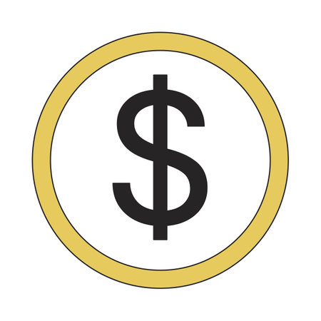 Dollar sign in golden circle flat line color vector icon. money currency. Editable linear element on white. Simple outline cartoon style spot illustration for web graphic design and animationのイラスト素材