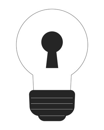 Light bulb with keyhole flat line black white vector object. Access to innovation. Editable cartoon style icon. Simple isolated outline spot illustration for web graphic design and animationのイラスト素材