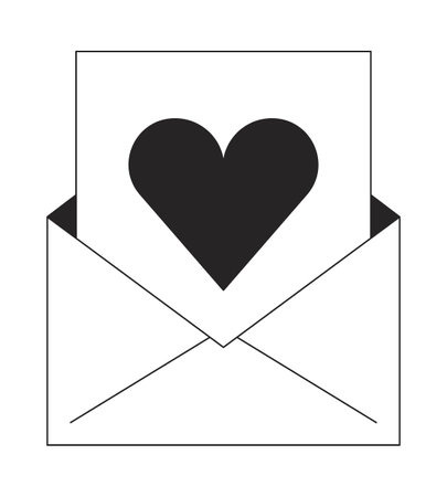 Email newsletter bw concept vector spot illustration. Heart envelope 2D cartoon flat line monochromatic object for web UI design. love letter. Email marketing editable isolated outline hero imageのイラスト素材