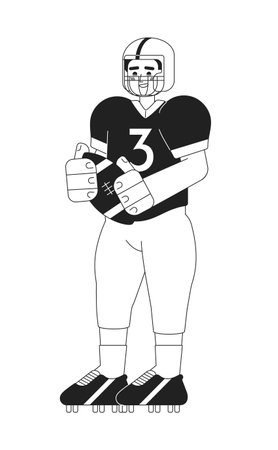 Rugby player wearing american football uniform monochromatic flat vector character. rugby college. Editable thin line full body person on white. Simple bw cartoon spot image for web graphic designのイラスト素材
