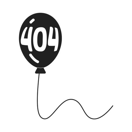 Balloon floating vector bw empty state illustration. Editable 404 not found page for UX, UI design. Birthday party isolated flat monochromatic object on white. Error flash message for website, appのイラスト素材
