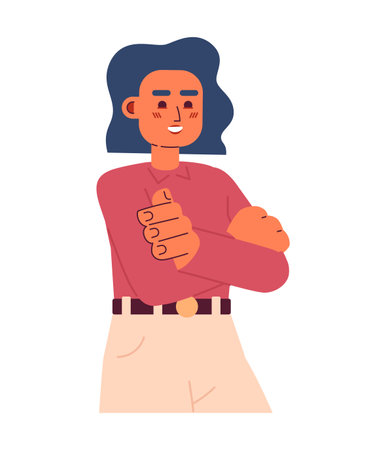 Latina entrepreneurial arms crossed with confidence semi flat colorful vector character. Self-confident girl. Editable half body person on white. Simple cartoon spot illustration for web graphic designのイラスト素材