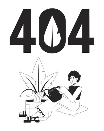 Gardening houseplant black white error 404 flash message. Eco friendly. water plant. Monochrome...