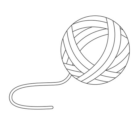 Woolen ball with thread flat monochrome isolated vector object. Ball of yarn. Handicraft. Editable black and white line art drawing. Simple outline spot illustration for web graphic designのイラスト素材