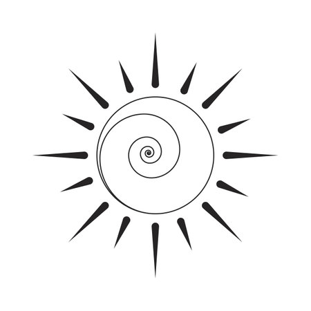 Creative abstract sun flat monochrome isolated vector object. Sunshine weather. sunrays. Editable black and white line art drawing. Simple outline spot illustration for web graphic designのイラスト素材