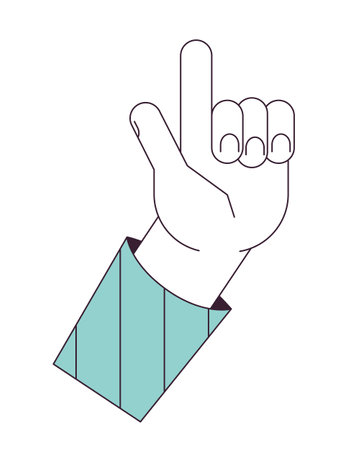 Eureka hand gesture flat line concept vector spot illustration. Raised finger 2D cartoon outline hand on white for web UI design. Attention. Pointing finger editable isolated colorful hero imageのイラスト素材