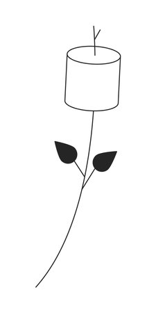 Marshmallow stick flat monochrome isolated vector object. Yummy chewy snack for camping. Editable black and white line art drawing. Simple outline spot illustration for web graphic designのイラスト素材