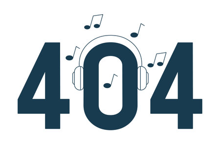 Headphones dj black white error 404 flash message. Listening to music beats. audio sound. Monochrome...