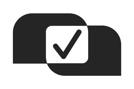 Speech bubbles intersection with check mark flat monochrome isolated vector icon. agreement. Editable black and white line art drawing. Simple outline spot illustration for web graphic designのイラスト素材