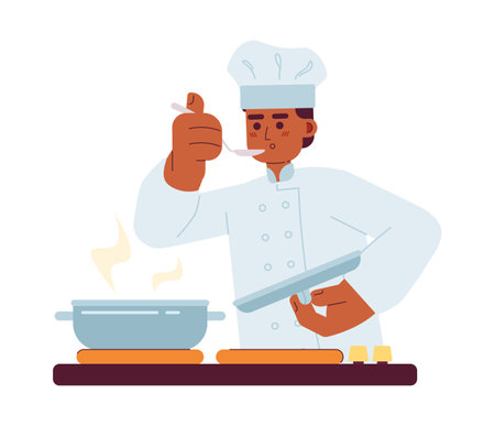 Male chef semi flat colorful vector character. Editable half body caucasian cooking person on white. Simple cartoon spot illustration for web graphic designのイラスト素材