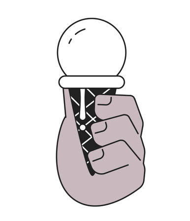Soft serve ice cream ball in hand monochromatic flat vector hand. Delicious ice cream eating. Yummy dessert. Editable thin line clip art on white. Simple bw cartoon spot image for web graphic designのイラスト素材