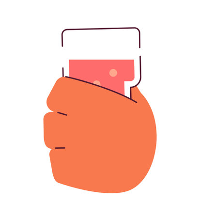 Lemonade beverage glass holding semi flat colorful vector hand. cocktail holiday. Cranberry punch drink. Editable clip art on white. Simple cartoon spot illustration for web graphic designのイラスト素材