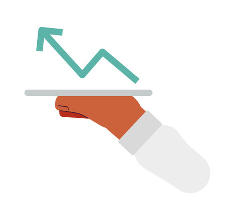 Hand show diagram semi flat color vector object. financial chart with arrow. Editable cartoon clip art icon on white background. Simple spot illustration for web graphic designのイラスト素材