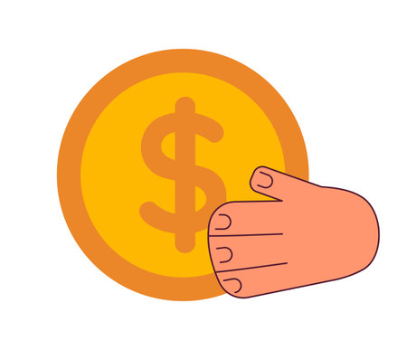 Hand hold coin semi flat color vector object. money investment. Editable cartoon clip art icon on white background. Simple spot illustration for web graphic designのイラスト素材