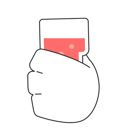 Lemonade beverage glass holding monochromatic flat vector hand. cocktail holiday. Cranberry punch drink. Editable thin line clip art on white. Simple bw cartoon spot image for web graphic designのイラスト素材