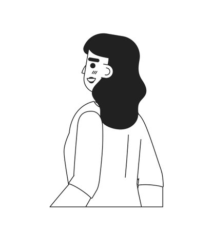 Cheerful caucasian woman with bright smile monochromatic flat vector character. Happiness emotion. Editable line half body person on white. Simple bw cartoon spot image for web graphic designのイラスト素材