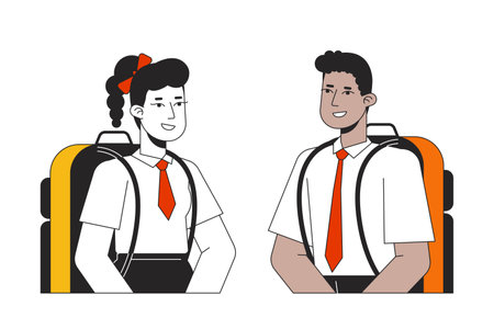 Two teenagers speaking flat line color vector characters. Editable outline half body education...