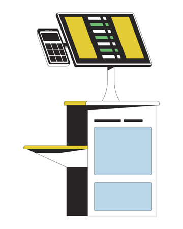 Self service terminal flat line color isolated vector object. Scan, pack and pay. Editable clip art image on white background. Simple outline cartoon spot illustration for web designのイラスト素材