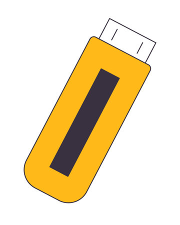 Flash memory stick flat line color isolated vector object. USB drive electronic device. Editable...