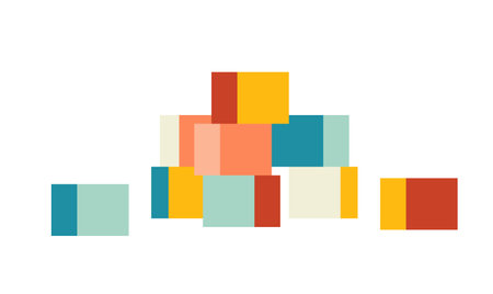 Cubes in kindergarten semi flat color vector object. Pyramid building in childhood. Construction. Editable cartoon clip art icon on white background. Simple spot illustration for web graphic designのイラスト素材