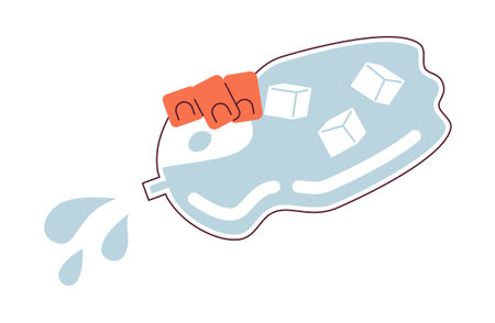 Drinking bottled water semi flat color vector character hand. Splash waterdrops from bottle. Hydration. Editable body part element on white. Simple cartoon spot illustration for web graphic designのイラスト素材