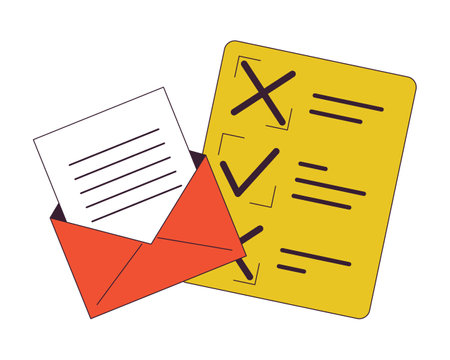 Email and checklist flat line color isolated vector objects. paperwork. Editable clip art image on white background. Simple outline cartoon spot illustration for web designのイラスト素材