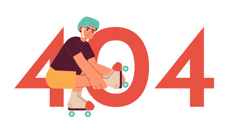 Happy boy roller skating error 404 flash message. summer activities. hobby. Empty state ui design....