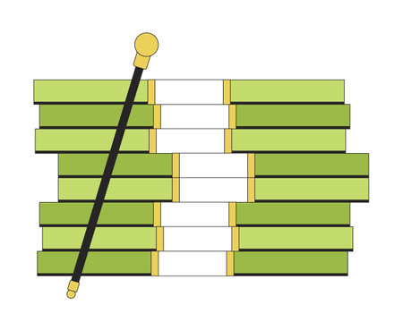 Pile of money and walking cane flat line color isolated vector object. Editable clip art image on white background. Simple outline cartoon spot illustration for web designのイラスト素材
