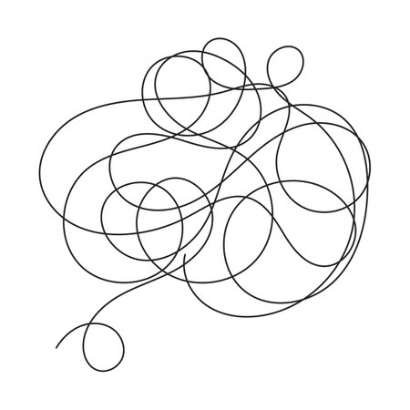 Chaos anxiety thoughts flat monochrome isolated vector object. Negative thought bubble. depression. Editable black and white line art drawing. Simple outline spot illustration for web graphic designのイラスト素材